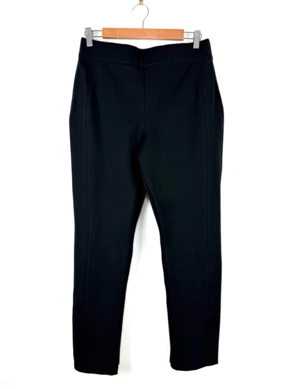 SPANX Black Ponte Slim Straight Pants Large Smooth Perfect Fit 20254R Like New - Picture 6 of 13